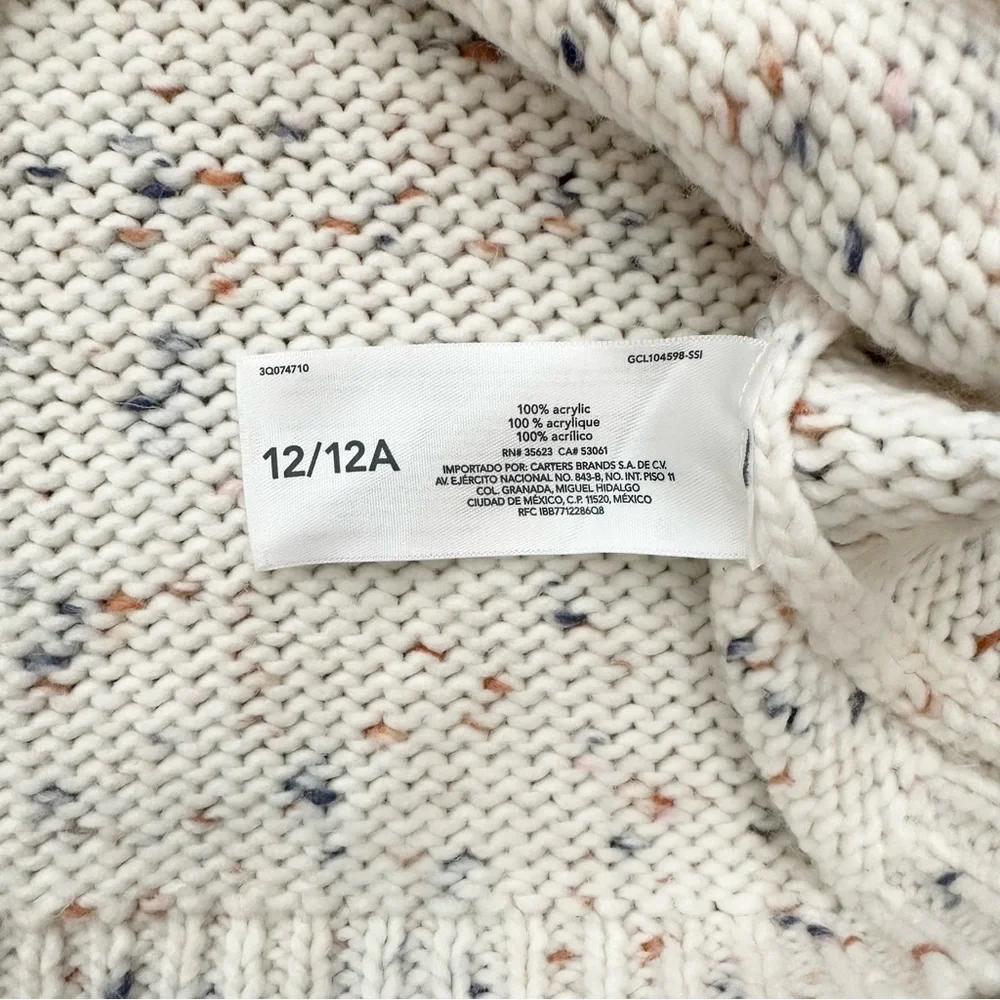 OshKosh B'gosh Girls Cream Confetti Speckled Knit Mockneck Sweater